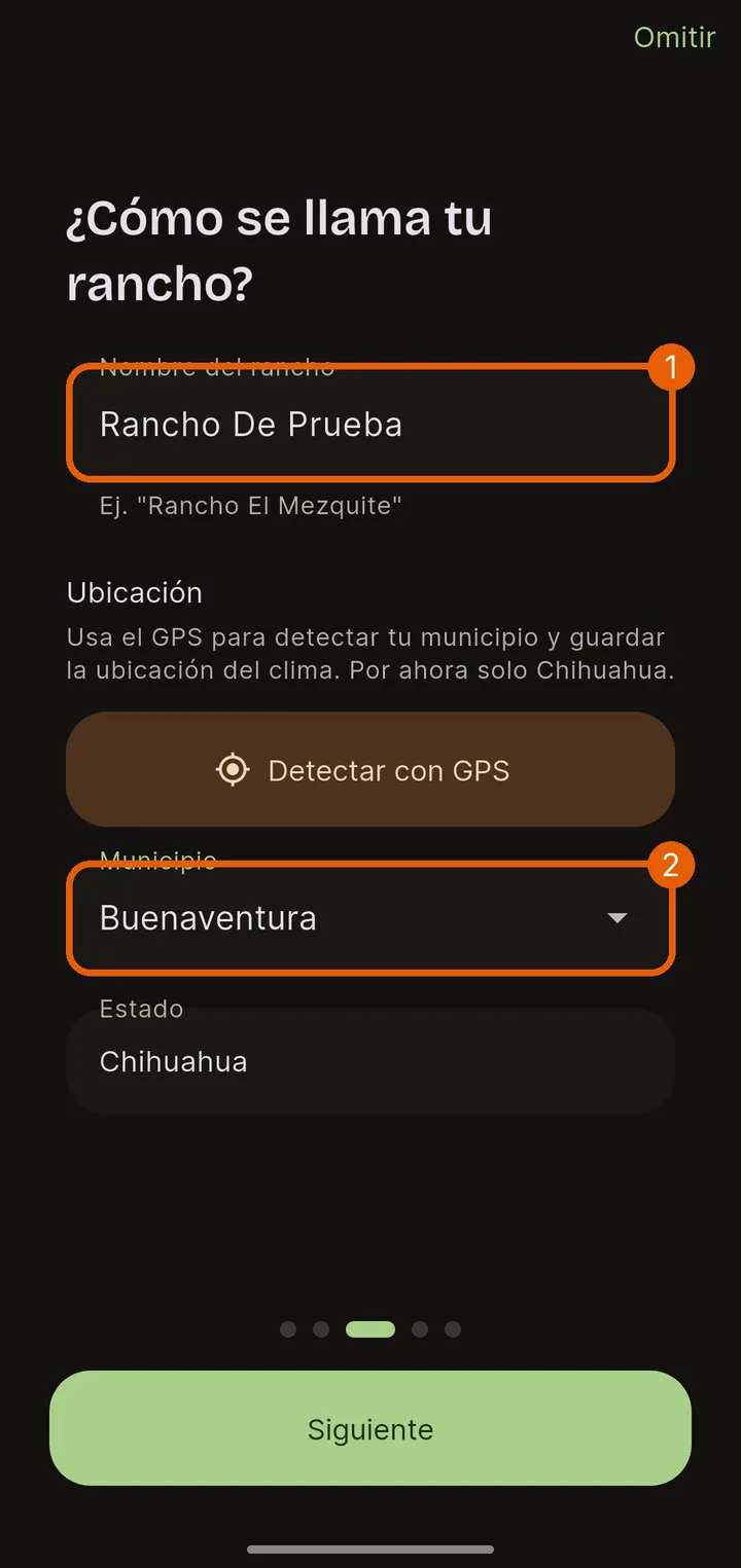 Ponle nombre y escoge el municipio