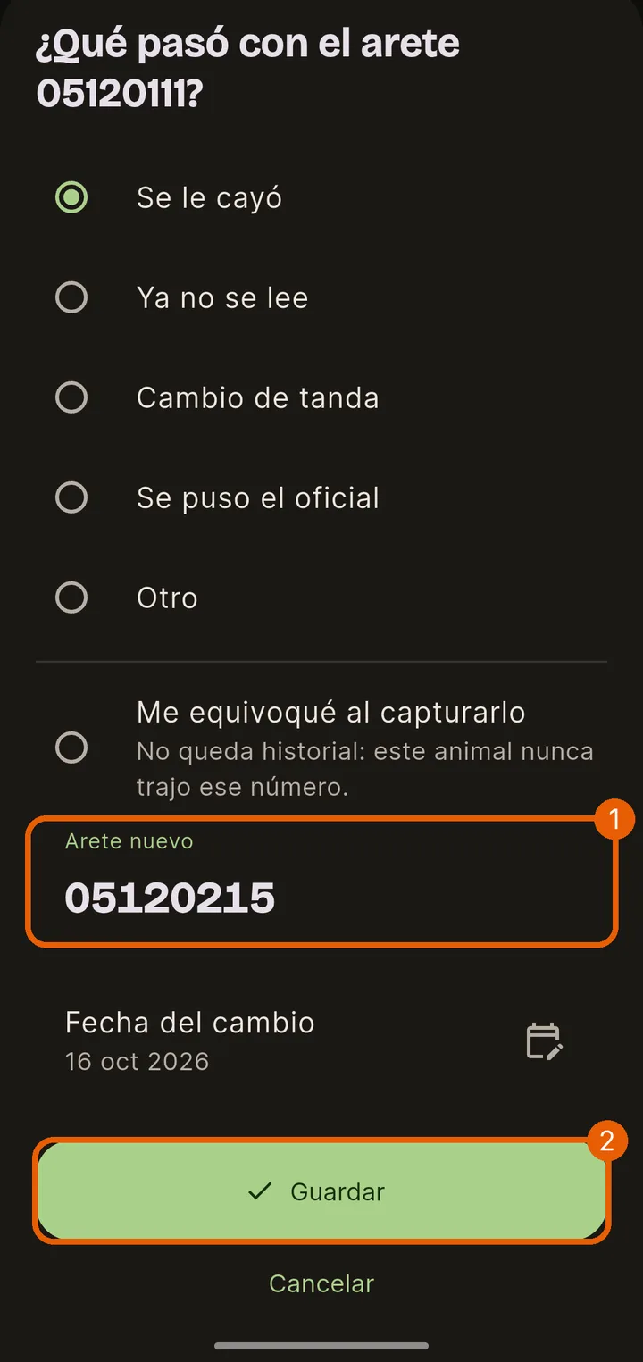Pon el nuevo y guarda