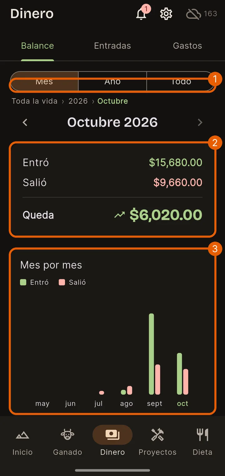 Dinero → Balance