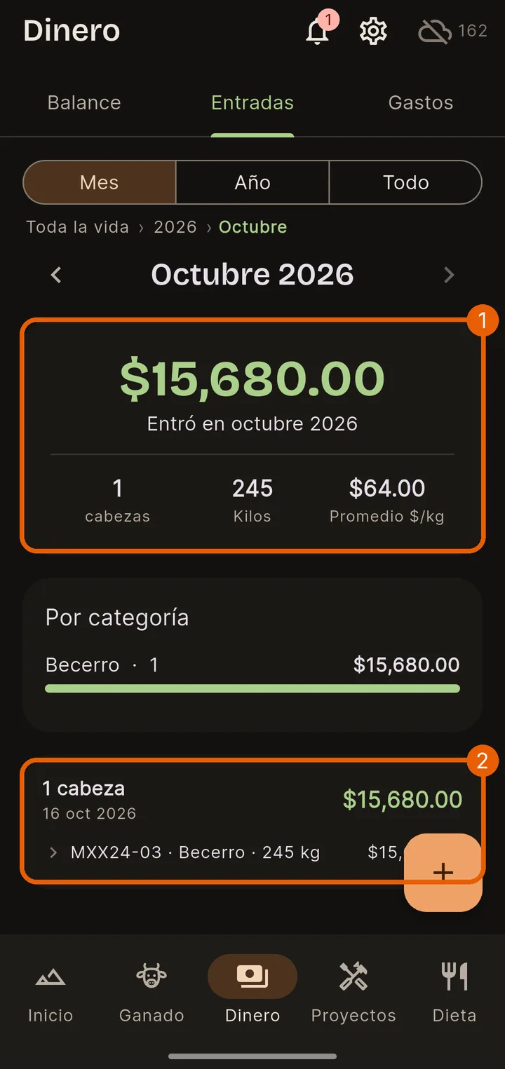 Dinero → Entradas