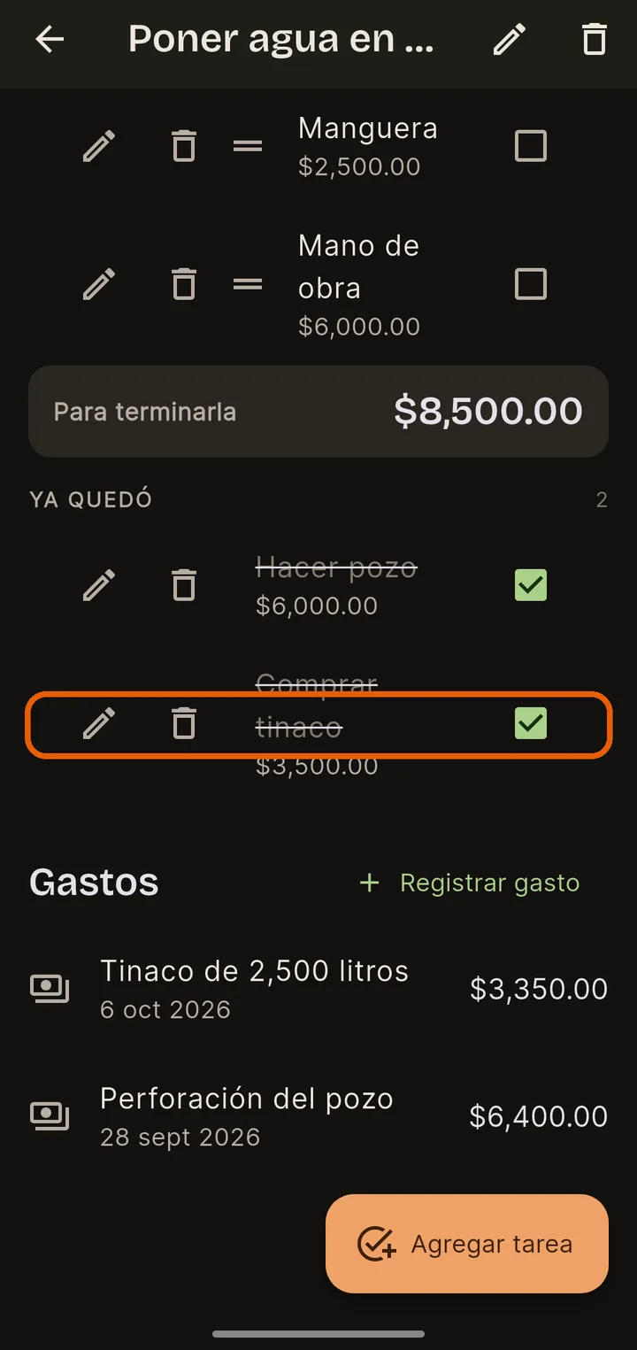 Los gastos de la obra
