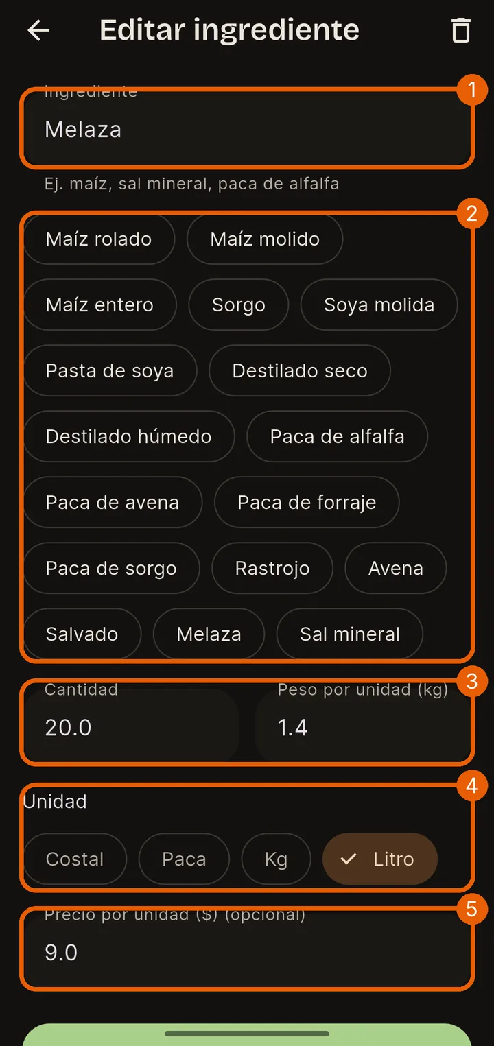 Cada ingrediente