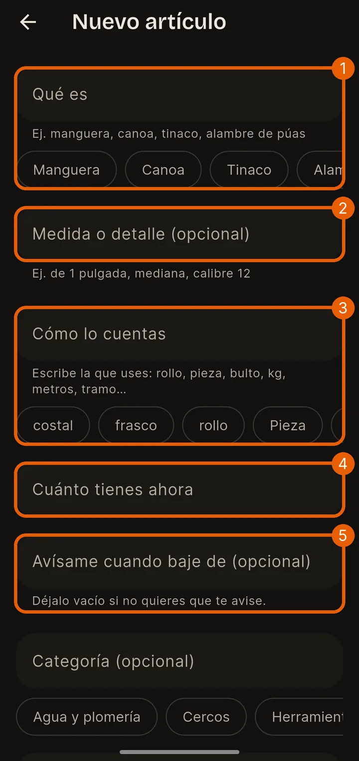 Dar de alta un artículo