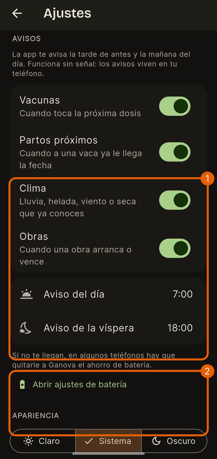 Escoge qué te avisa y a qué hora