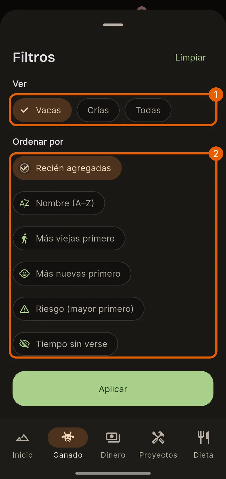 Abre los filtros